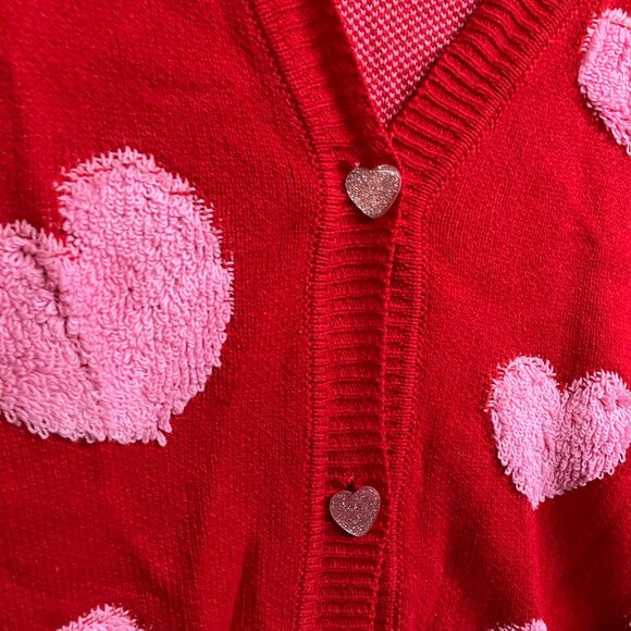 33 Degrees Women Small Red Valentine's Day Pink Hearts Graphic Cardigan Sweater - Picture 9 of 12